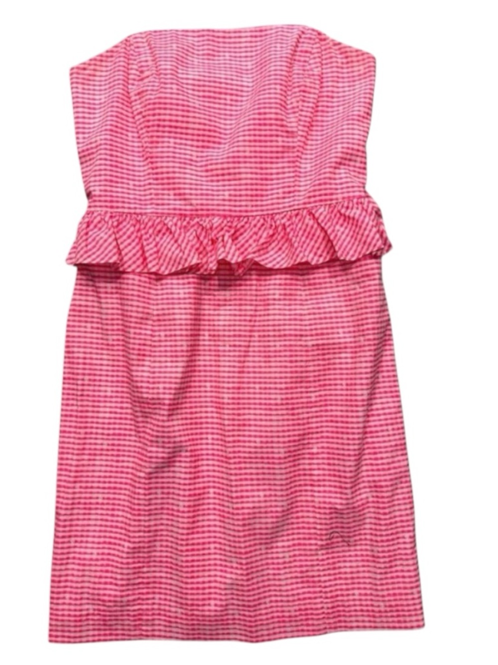 Lilly Pulitzer Pink Gingham Strapless Dress Peplum Ruffle Mini Size 0